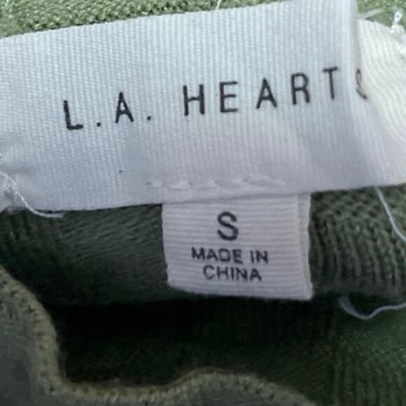 L.A. Heart Green Checker Stitch Mock Neck Long Sleeve Cropped Sweater Top Size S - Picture 4 of 5
